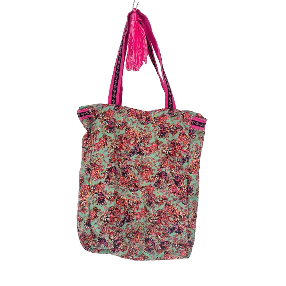 America &‎ Beyond Floral Boho Shoulder Zip Tote Bag Purse Green Pink